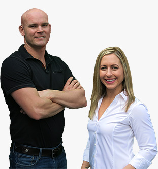 Man in blackshirt standing by woman with white shirt